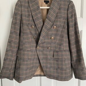 Ann Taylor Factory Houndstooth Double-Breasted Blazer - Brown/Tan/Black